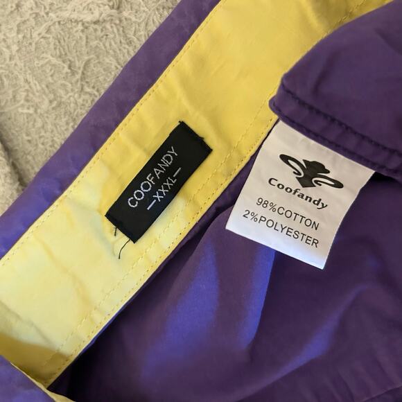 COOFANDY Women's Top Purple Yellow Contrasting Trim XXXL Artsy Cotton - Picture 8 of 13